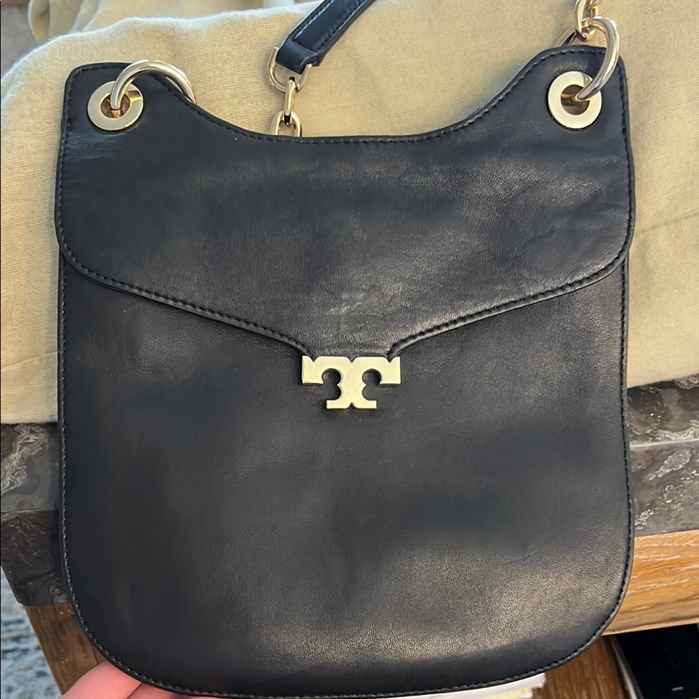 Tory Burch Black Crossbody Bag with Gold Emblem